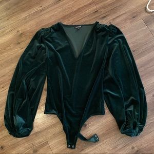 Green Velvet Balloon Sleeve Bodysuit